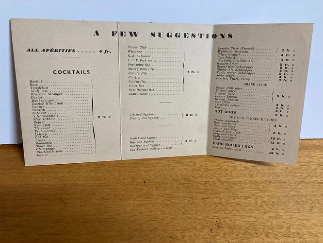 1930 Harry's Menu